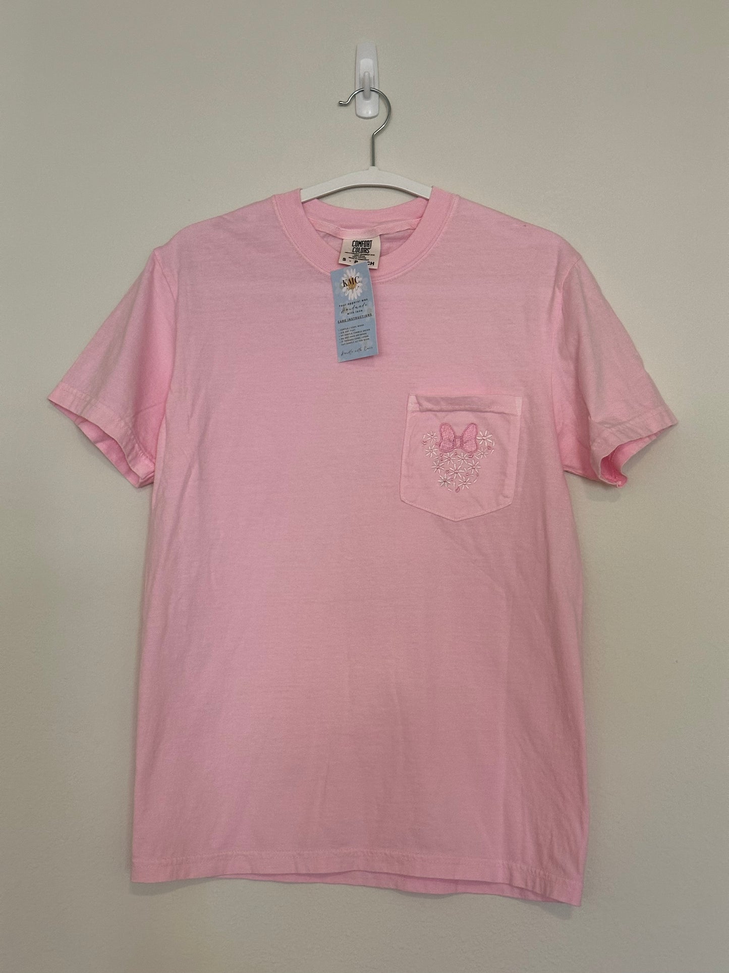 Minnie Flowers Embroidered Pocket T-Shirt (RTS)