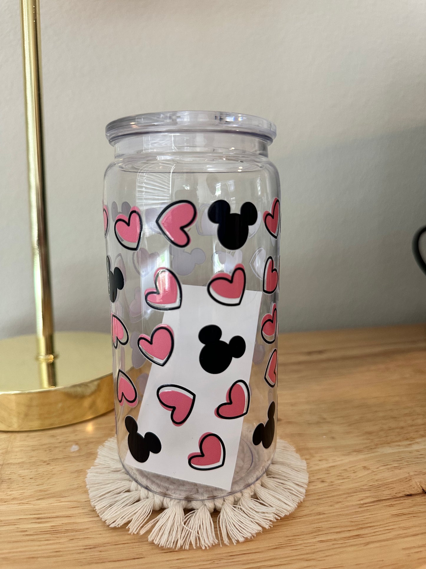 Plastic Pink Hearts Mickey Cup (RTS)