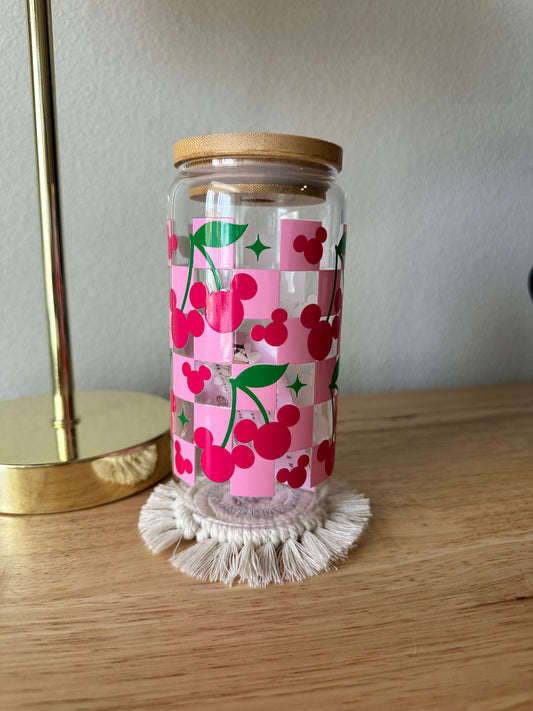 Glass Pink Checkered Mickey Cup (RTS)