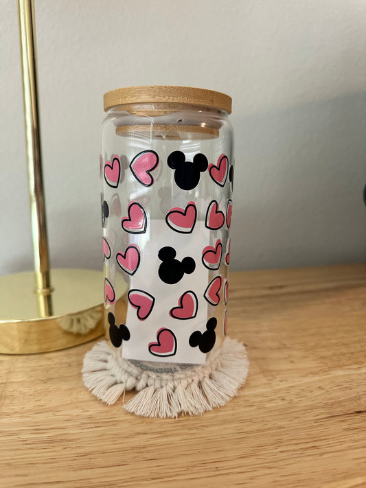 Glass Pink Hearts Mickey Cup (RTS)