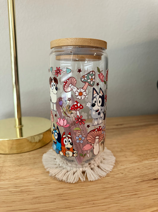 Glass Bluey Mushrooms Cup (RTS)