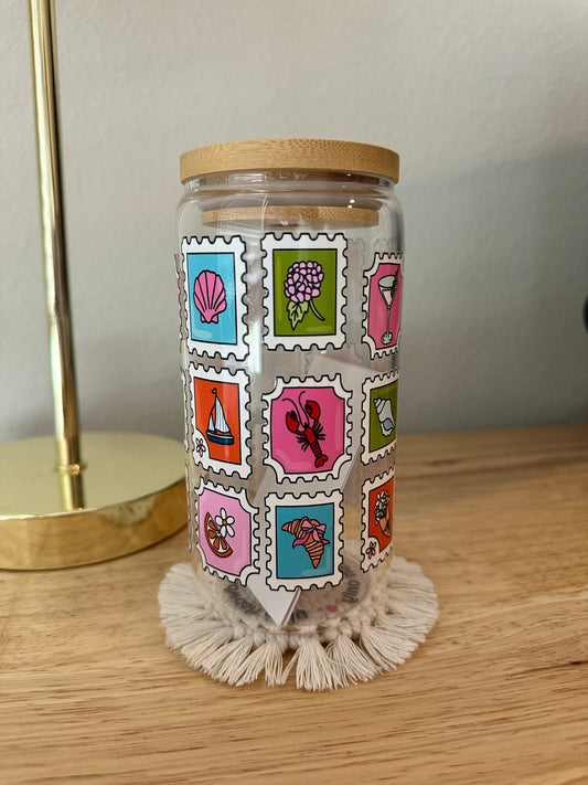Glass Coastal Stamps Cup (RTS)