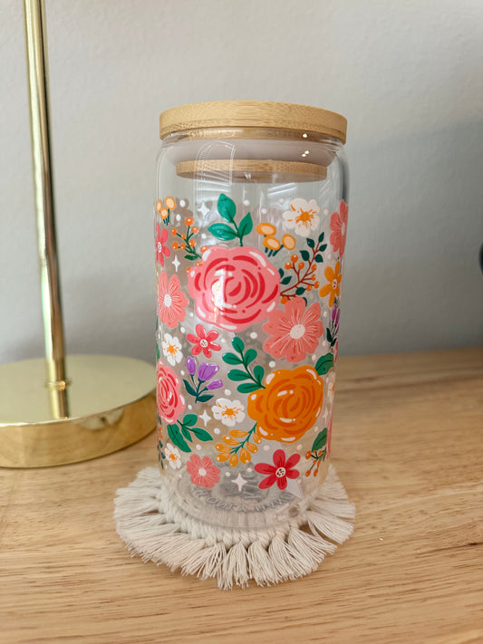 Glass Cute Flowers Cup (RTS)