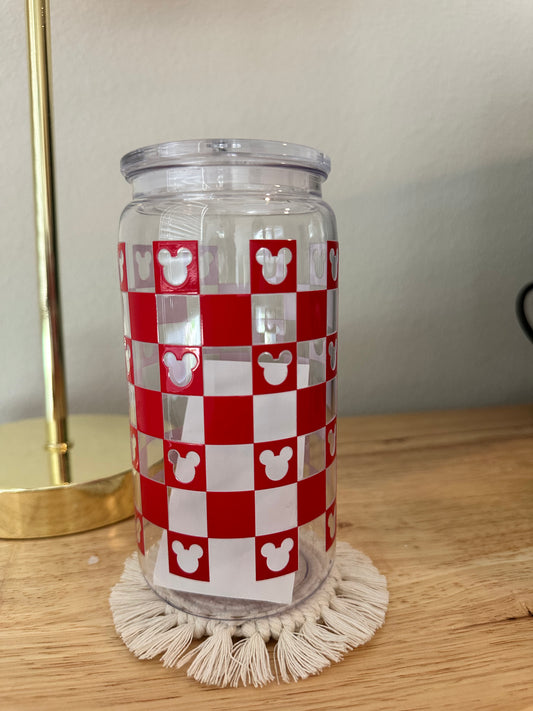 Plastic Red Checkered Mickeys Cup (RTS)