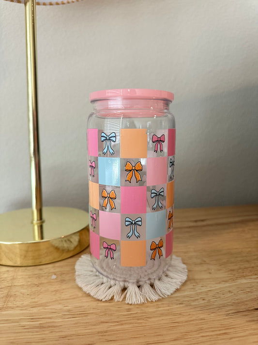 Plastic Colorful Checkered Bows Cup (RTS)